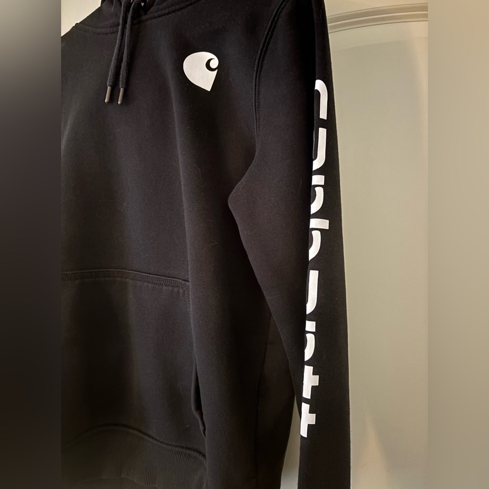 Carhartt Black Hoodie with White Sleeve Logo women’s sm 4-6 - Picture 2 of 6